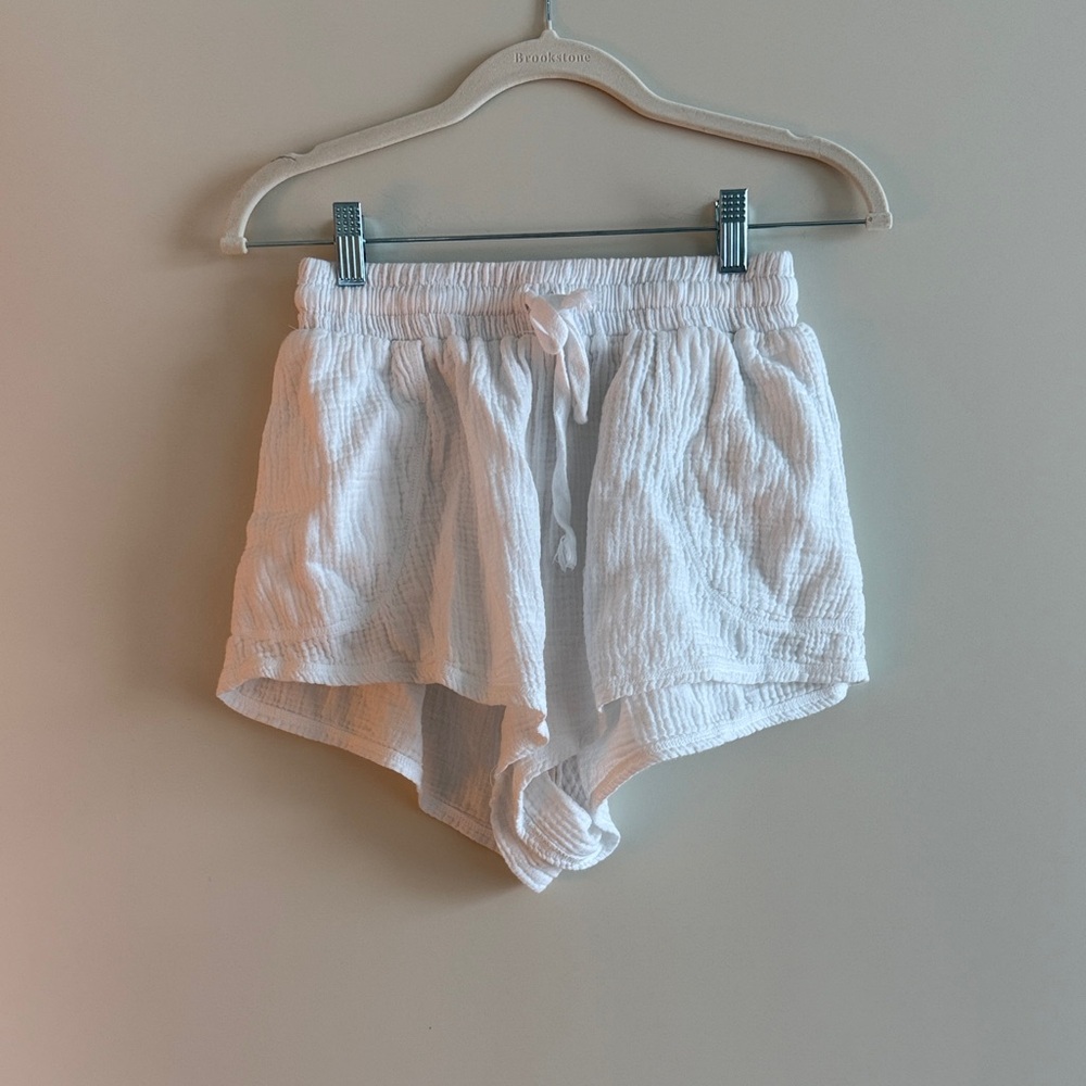 High Waist White Linen Women's Shorts